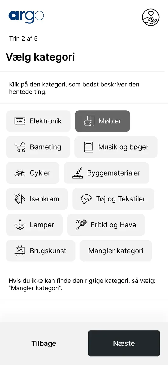 Trin 2: vælg kategori, med en udvej hvis den mangler