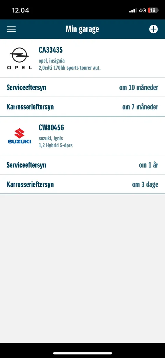 Min garage viser, hvornår service falder